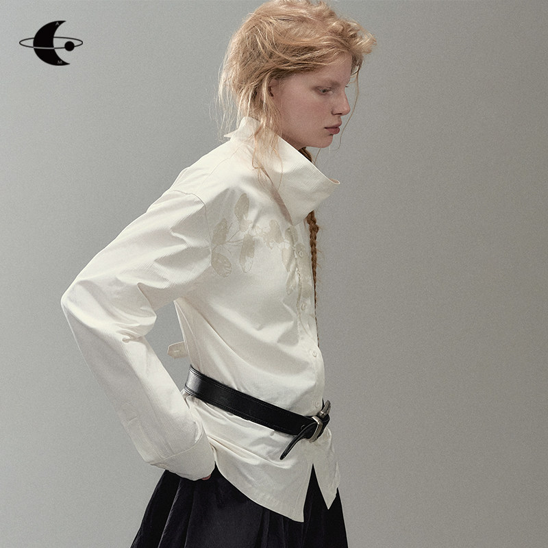 创世纪元【领间花事】2025新中式衬衣上衣女围脖兜领花枝印花衬衫