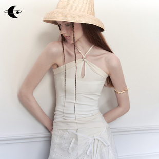创世纪元【素序交织】编织系带不对称挂脖背心早秋无袖抹胸上衣女