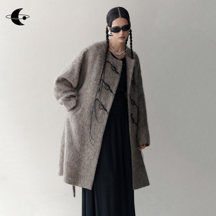 AnnoMundi创世纪元 一川风月 复古新中式彩纱中长款毛呢大衣外套