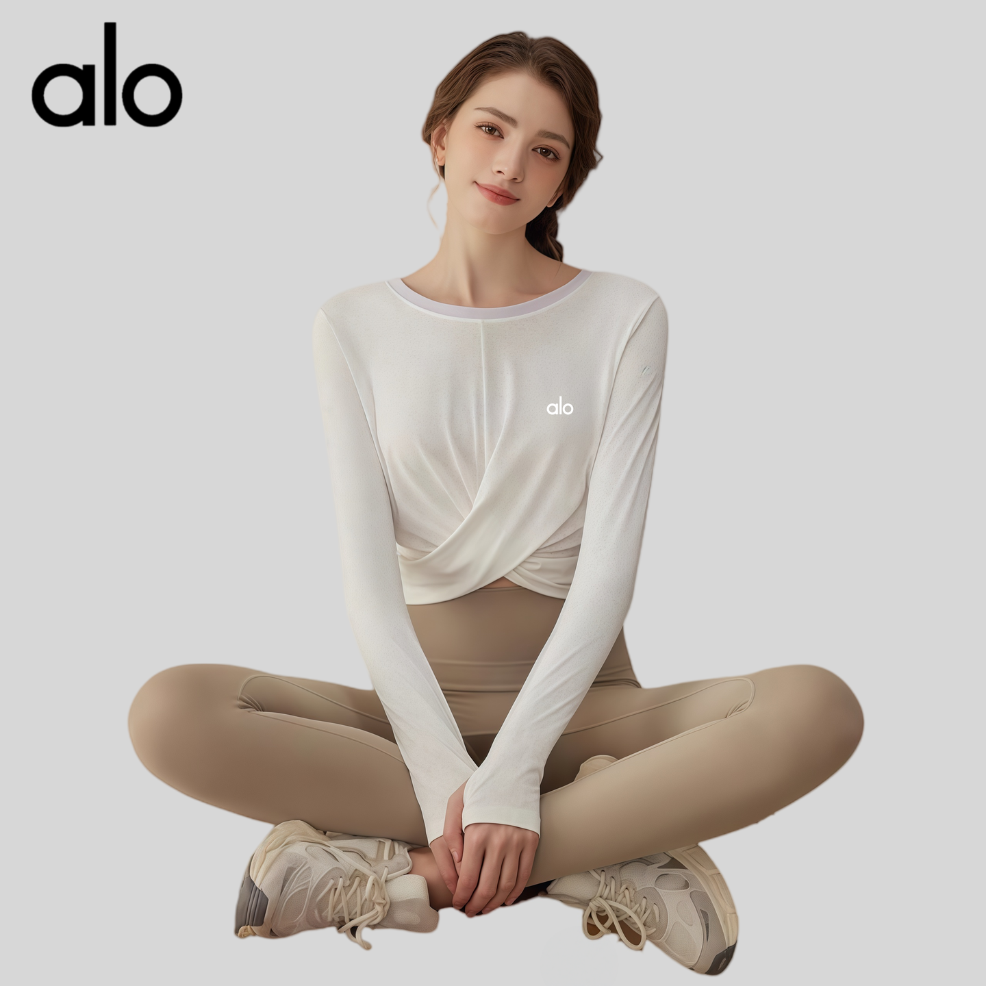 AIo瑜伽服女春夏2025新款运动上衣普拉提训练服速干长袖健身套装