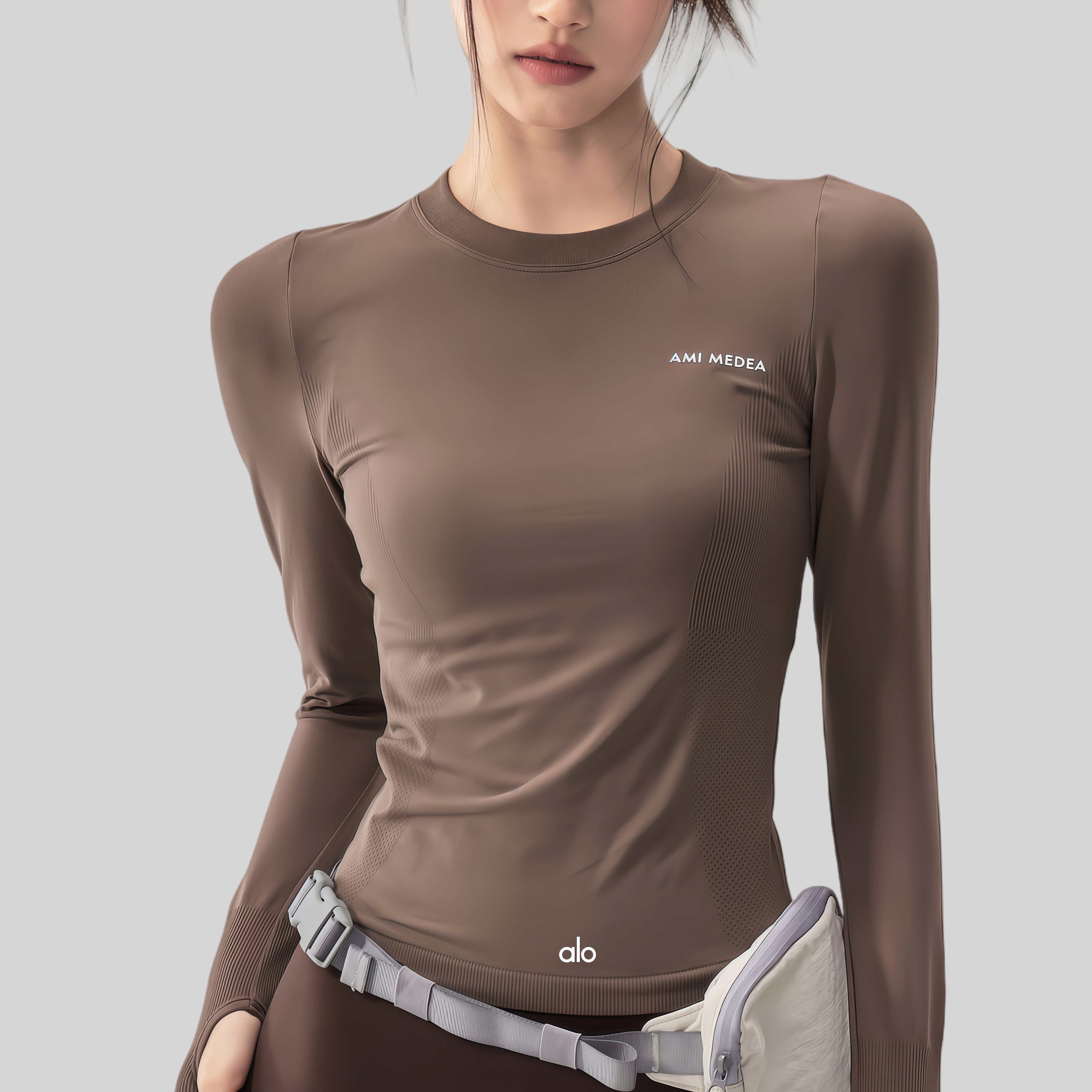 AIo弹力瑜伽服修身速干跑步运动长袖透气显瘦普拉提训练上衣