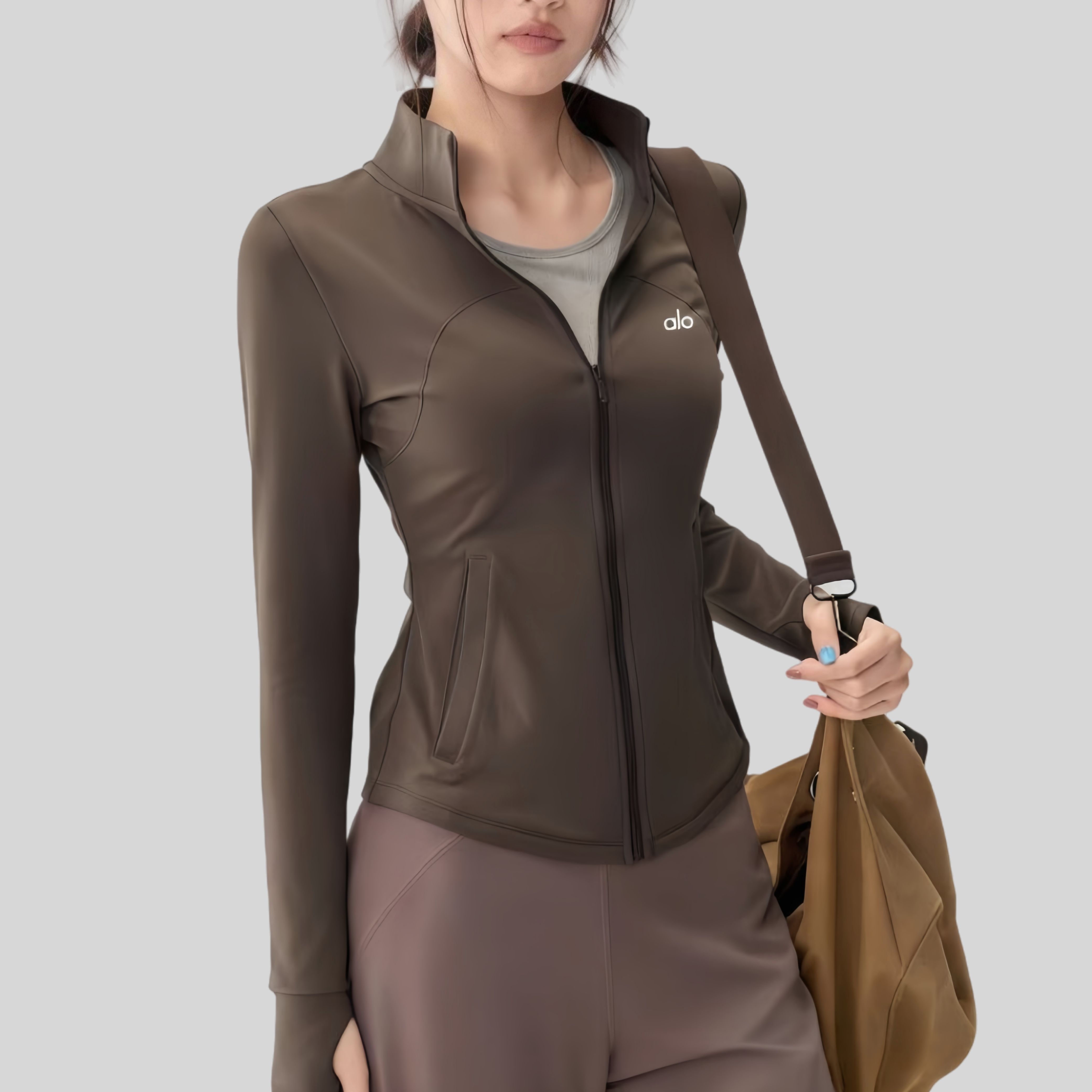 AIo修身显瘦瑜伽服外套加绒立领普拉提训练长袖运动上衣秋冬