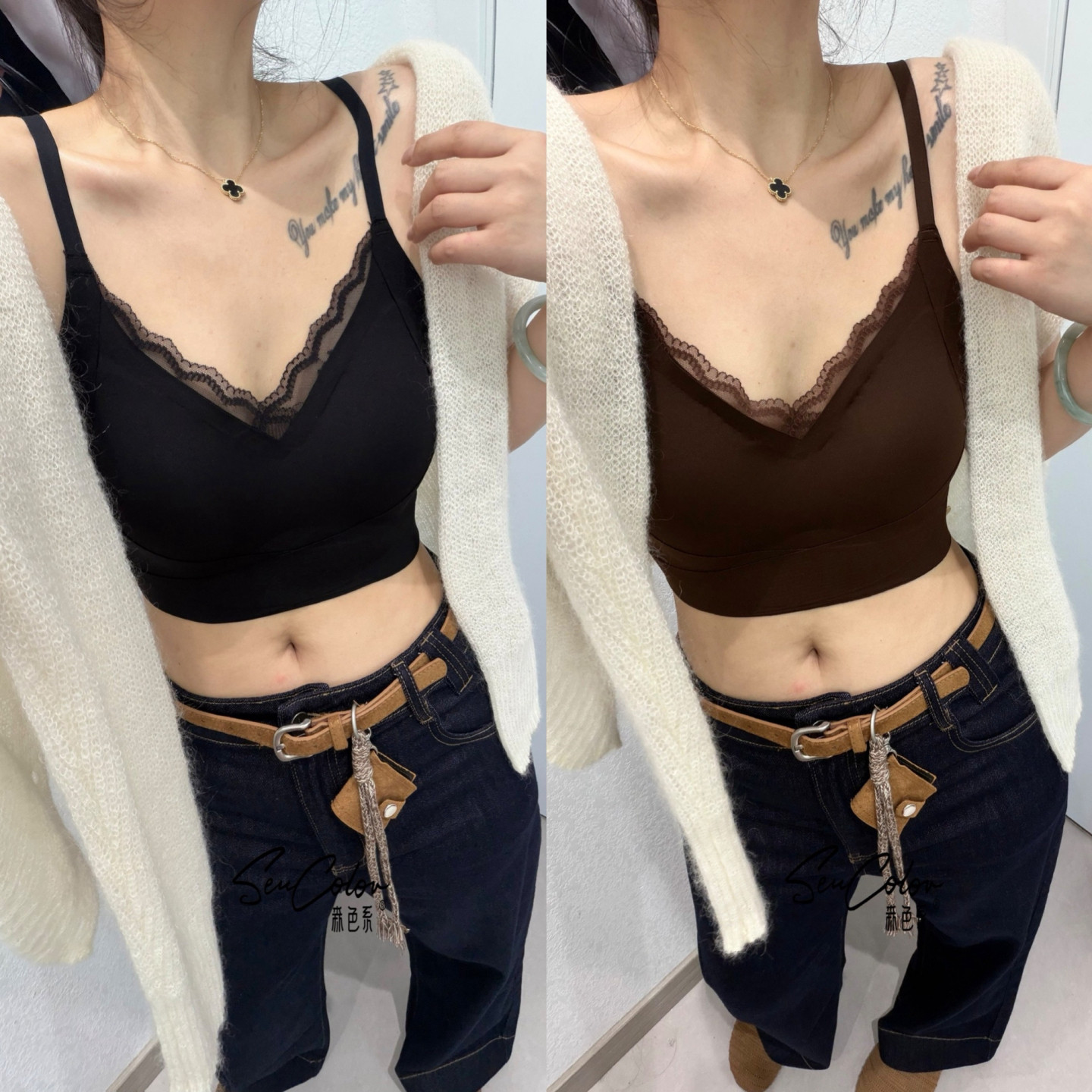 黛美芮性感蕾丝花边一体薄杯裹胸