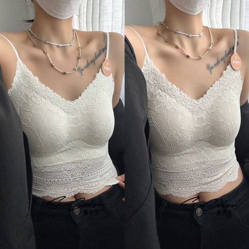 黛美芮性感蕾丝女中长款聚拢背心