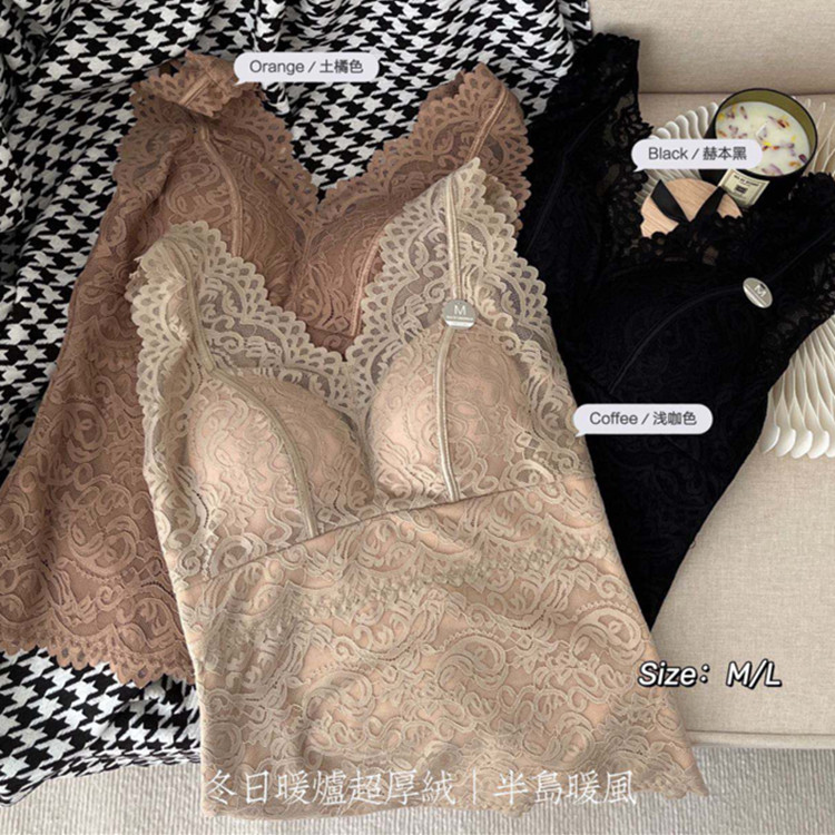 DEMEIRUIDONG의 새로운 포레스트 컬러 6769-1 플러스 벨벳 웜 베이스 조끼 여성용 푸시업 라텍스 고정 컵 속옷