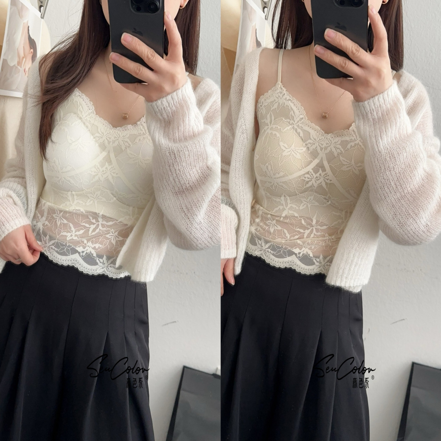 黛美芮新品性感蕾丝微透按摩垫固定杯聚拢提拉细吊带背心女33065