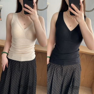 黛美芮秋冬V领蕾丝花边一体杯聚拢宽肩带无痕云朵绒御寒保暖背心