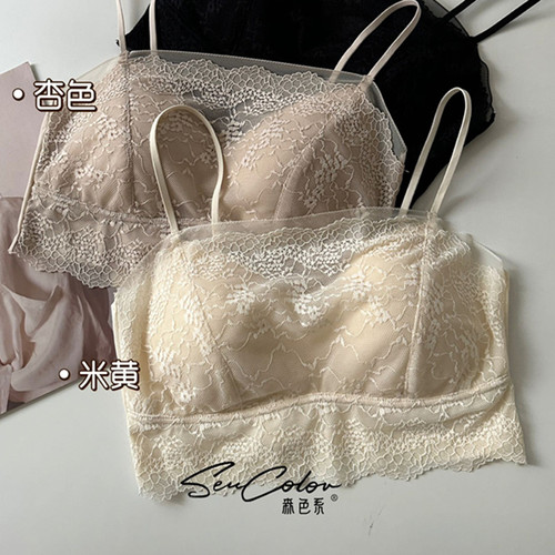 黛美芮春夏新品防走光性感蕾丝网纱轻盈固定杯吊带美背抹胸11205