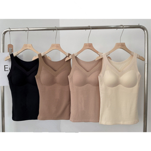 黛美芮秋冬新款森色系7215磨毛罗纹打底保暖背心女无痕乳胶垫文胸