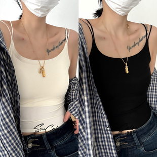 黛美芮新款螺纹无痕一体薄杯性感细双交叉带美背防走光背心女8129