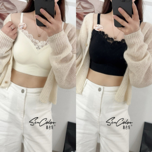 黛美芮新蕾丝花边蚕丝粉底液内衣手掌一体杯聚拢上托美背裹胸1006