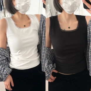 宽松小花边螺纹天丝竹棉清爽透气薄背心女2038 大版 黛美芮新款 大码