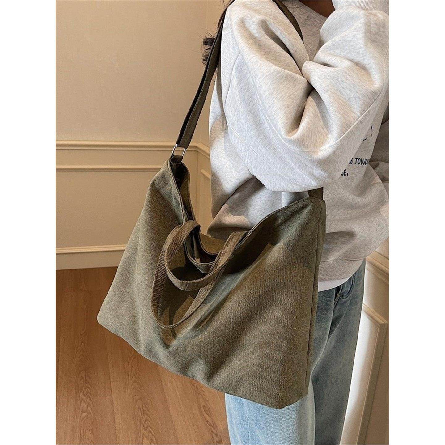 慵懒风大容量包包女2025新款复古手提包百搭帆布包通勤单肩斜挎包,箱包皮具/热销女包/男包,时尚帆布包,淘宝优惠券,粉丝福利购,淘宝优惠卷