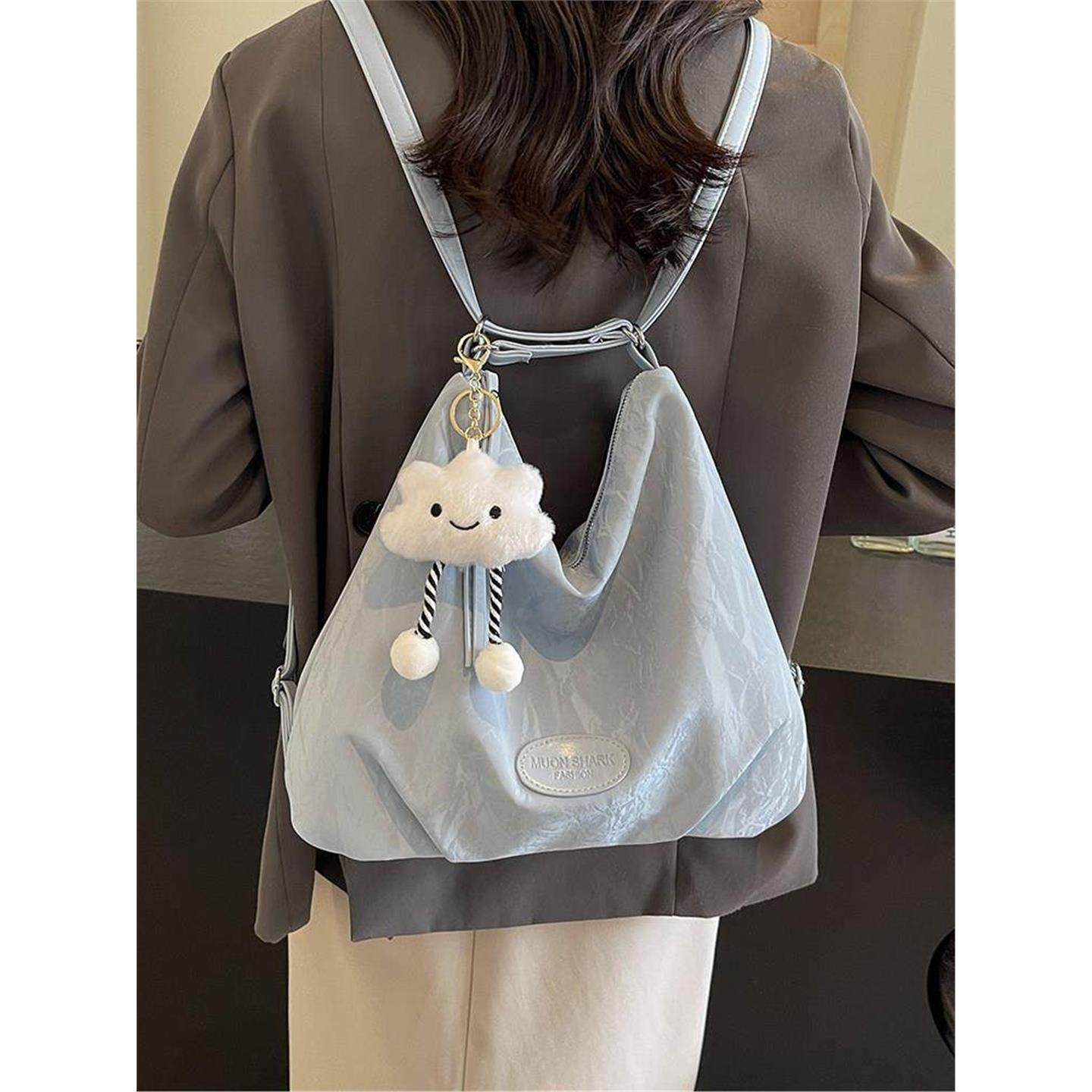 银色旅行双肩包女2025新款潮时尚单肩包大容量多用斜挎水桶包背包,箱包皮具/热销女包/男包,水桶包,淘宝优惠券,粉丝福利购,淘宝优惠卷