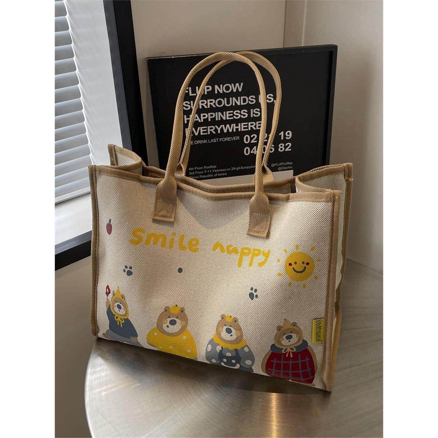 大容量帆布包女2025新款卡通小熊单肩通勤包休闲手提购物袋妈咪包,箱包皮具/热销女包/男包,时尚帆布包,淘宝优惠券,粉丝福利购,淘宝优惠卷