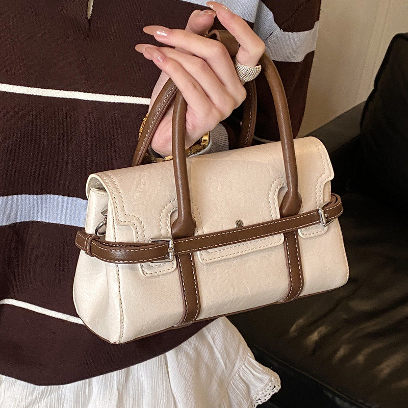 韩系小众手提小拎包女2026新款时尚撞色单肩包日常通勤百搭斜挎包