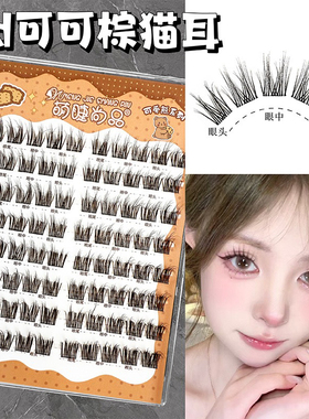 5D可可棕猫耳！免胶无梗假睫毛自粘浓密自然分段式单簇眼睫毛懒人