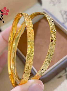 金店新款碎碎冰开口手镯 新款手环实心蹦迪爆闪时尚黄色女友礼物