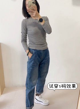 万年打底 美系TH 女士莫代尔匹马棉长袖T 高弹显瘦圆领螺纹修身恤