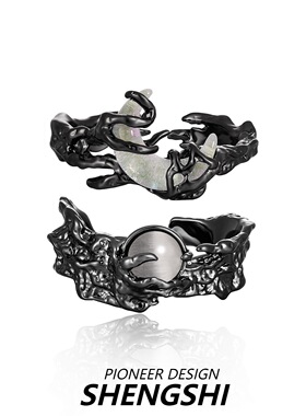 原创设计不规则日月情侣对戒小众高级轻奢款开口生日礼物情侣戒指