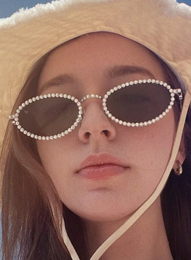 防紫外线椭圆形复古男女镶钻墨镜