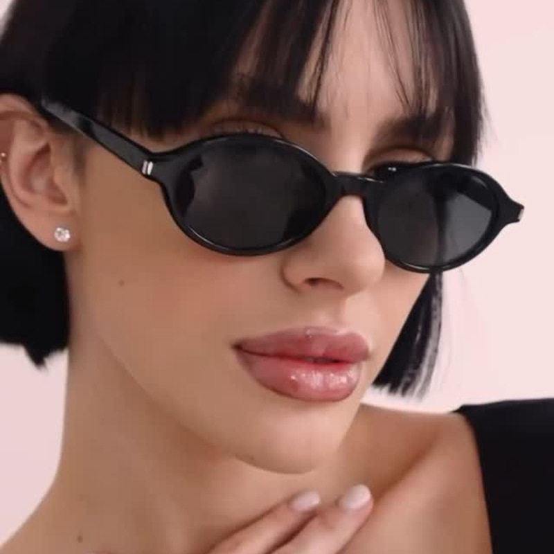 欧美复古椭圆形小框米钉太阳眼镜男女潮圆脸显瘦嘻哈街拍走秀墨镜