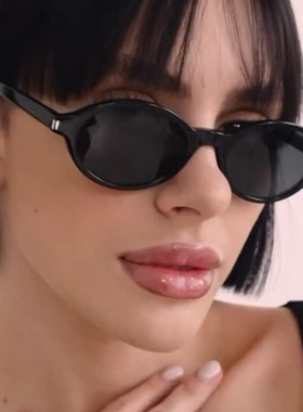 欧美复古椭圆形小框米钉太阳眼镜男女潮圆脸显瘦嘻哈街拍走秀墨镜