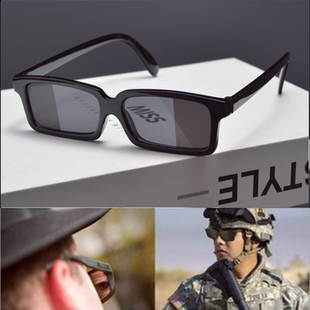 欧美复古长方形窄框墨镜男女痞帅黑色小框侦探眼镜后视骑行太阳镜