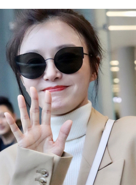 秦岚同款偏光墨镜女明星机场个性猫眼太阳镜抖音网红街拍眼镜黑色