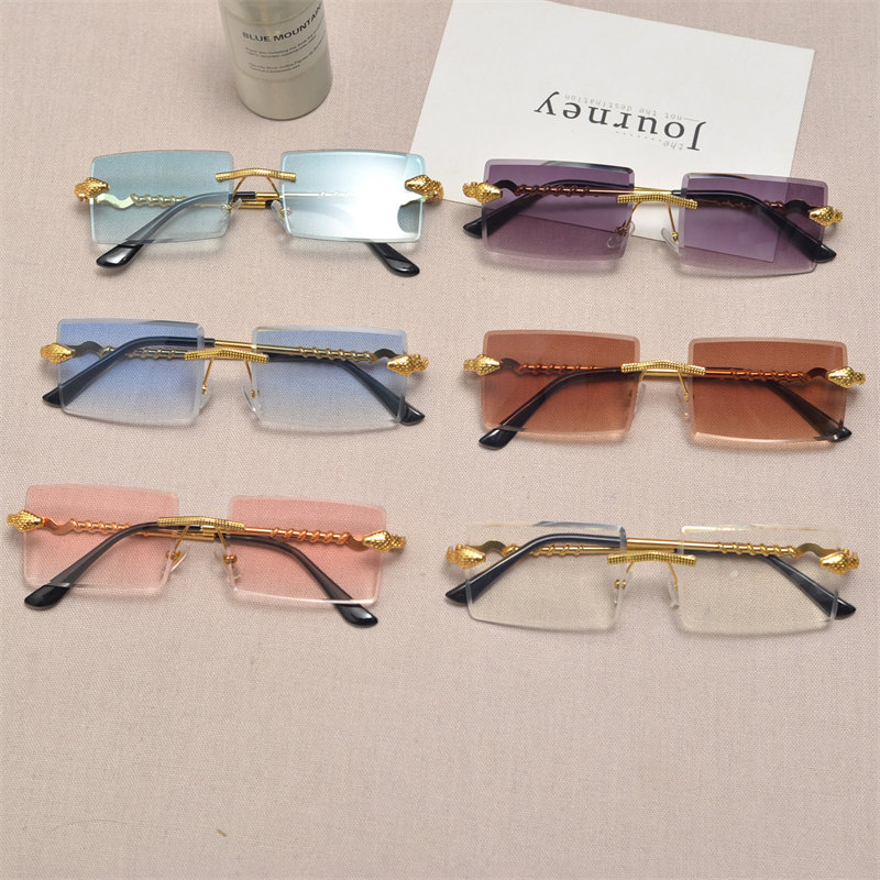 赛博朋克复古长方形无框切边太阳眼镜男女潮小脸显瘦嘻哈蹦迪墨镜