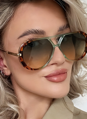 欧美复古飞行员式双梁蛤蟆镜墨镜