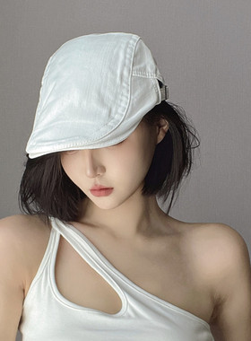 夏季薄款鸭舌帽白色贝雷帽复古百搭棒球帽子女网红简约文艺画家帽