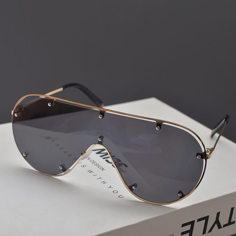 欧美复古超大框飞行员式连体墨镜男女圆脸蛤蟆镜朋克铆钉太阳眼镜