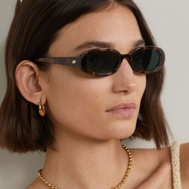 欧美复古超窄小框椭圆形米钉太阳眼镜男女潮圆脸嘻哈街拍走秀墨镜