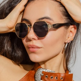 欧美复古大框多边形圆形太阳眼镜男女金属朋克风圆脸显瘦嘻哈墨镜