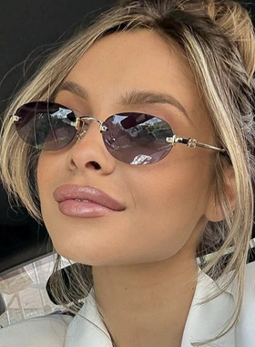 金属朋克风无框切边椭圆形太阳镜