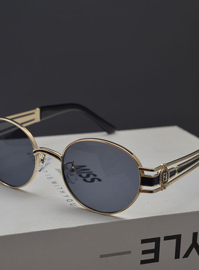 欧美复古金属朋克风椭圆形太阳镜