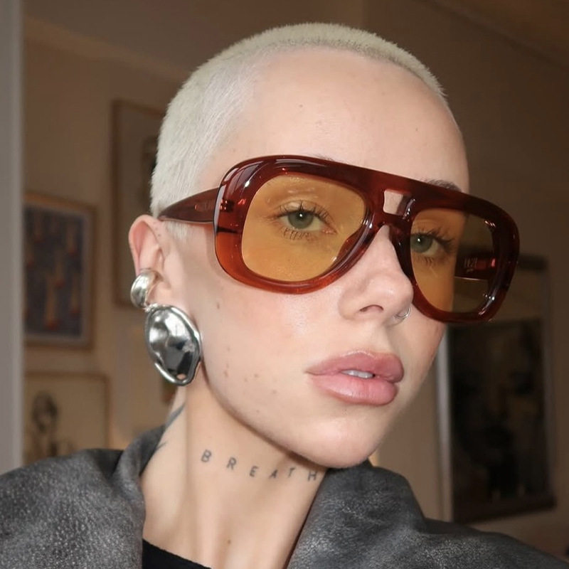 欧美复古大框飞行员式双梁太阳眼镜男女潮圆脸蛤蟆镜嘻哈蹦迪墨镜