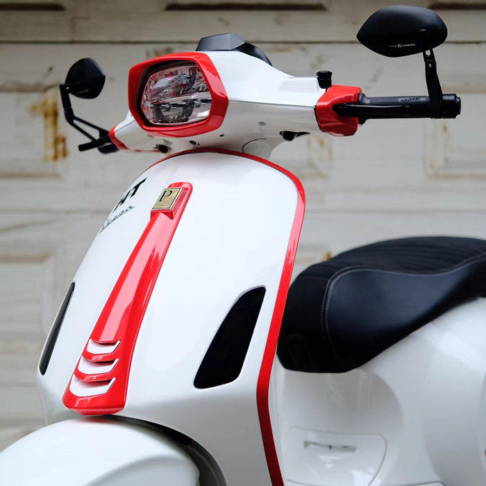 比亚乔vespa改装春天冲刺150哑光亮黑水转印粉色黄色红色领带面板