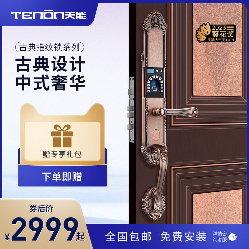 亚太天能指纹锁欧式古典智能门锁电子锁别墅豪宅双门密码锁