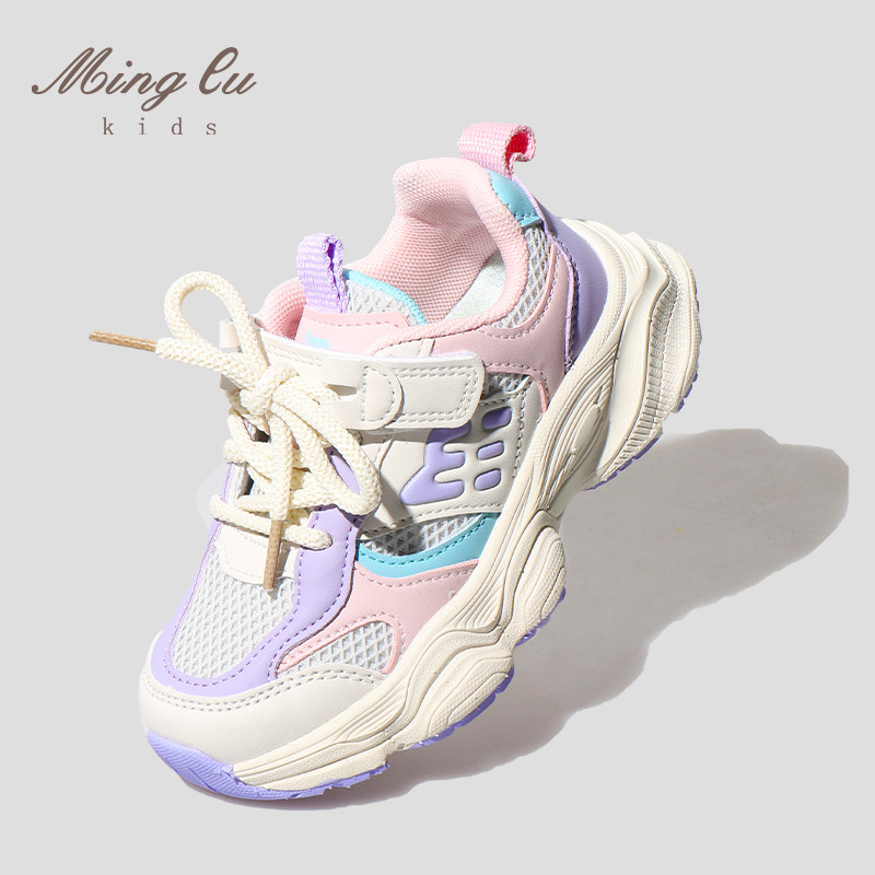 明璐女童运动鞋儿童2026春款透气网面鞋子紫色学生跑步鞋男童鞋子
