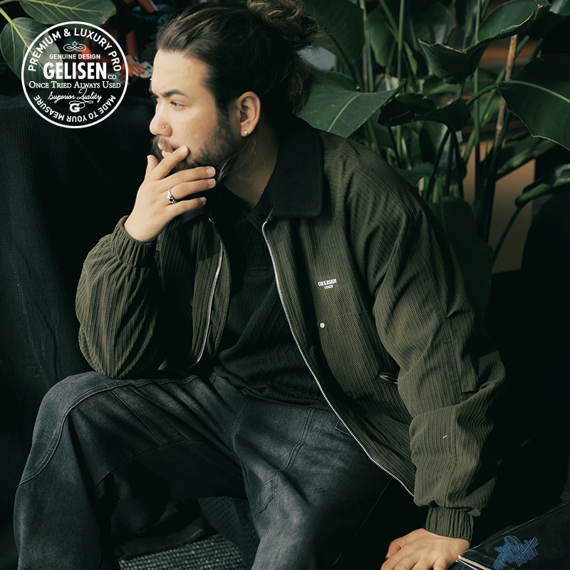 GELISEN格里森秋冬新款大码休闲加大加肥男工装老钱风夹克外套