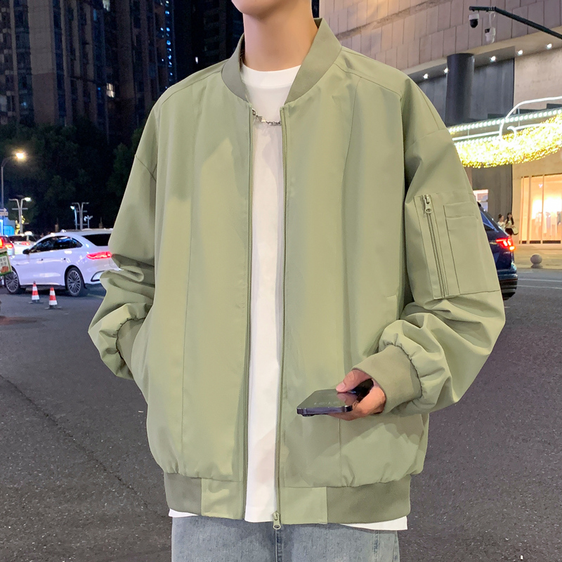 棒球领春秋宽松拉链设计夹克外套