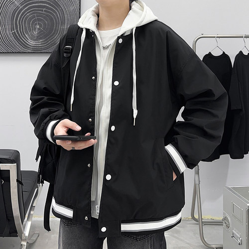 男士棒球服春秋款夹克外套假两件
