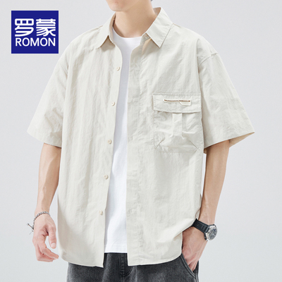 衬衫男款2024新款夏季潮流潮牌痞帅风半袖衣服短袖工装衬衣男