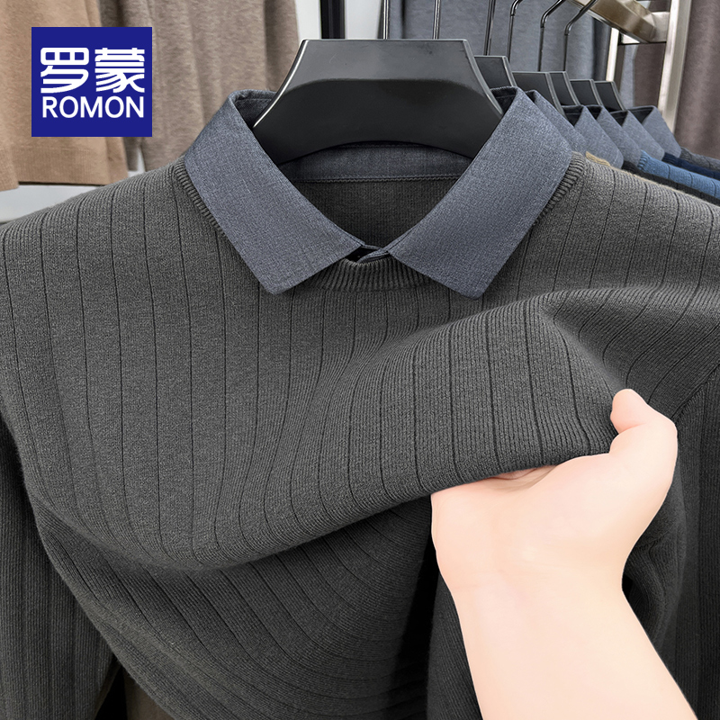 罗蒙套头柔软翻领毛衣