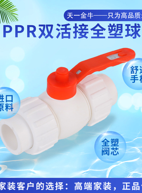 天一金牛ppr球阀全塑双活接热熔连接4分6分1寸家用水管配件