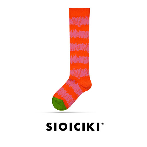 sioiciki红橙色条纹高筒袜