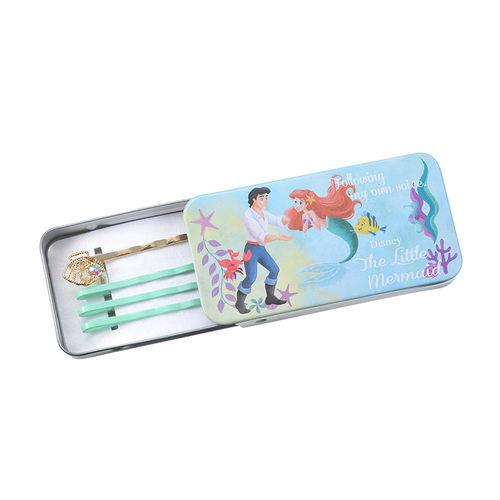 现货 日本Disney迪士尼美人鱼Ariel爱丽儿宝石贝壳发夹组收纳盒