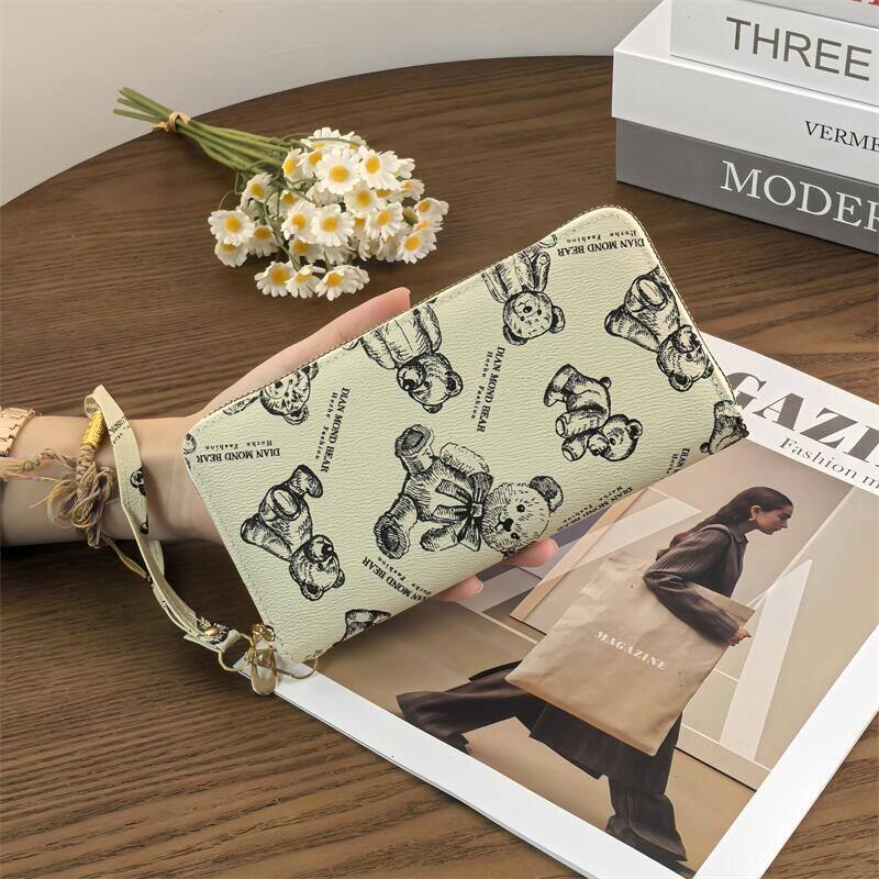 钱包女长款2026新款日韩版拉链小熊卡通大容量手拿包钱夹皮夹女潮